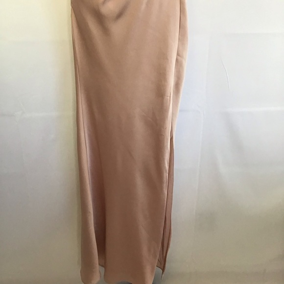 MANIJU WOMEN ELEGANT BLUSH PINK STATIN SPAGETTI RUCHING MAXI EVENT DRESS SZ M - Picture 4 of 12